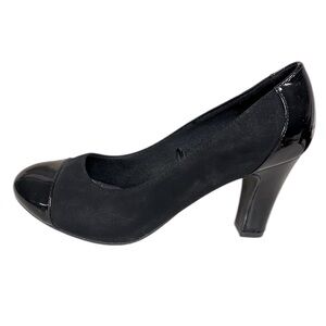 LifeStride Parigi Stretch Accented Pumps Black Patent Leather and Suede Shoes 7